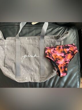 Pink bundle Tie-Dye Bikini Bottom with Pink Logo Tote